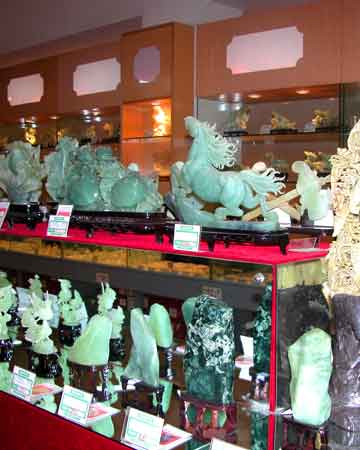 Items on display for sale at the Jade Factory